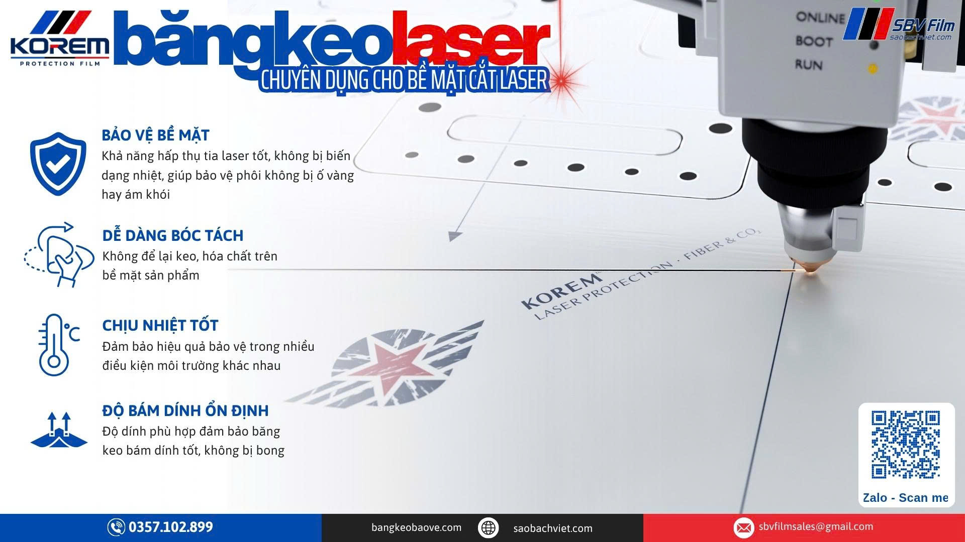 Băng keo laser Korem, băng keo bảo vệ bề mặt cắt laser